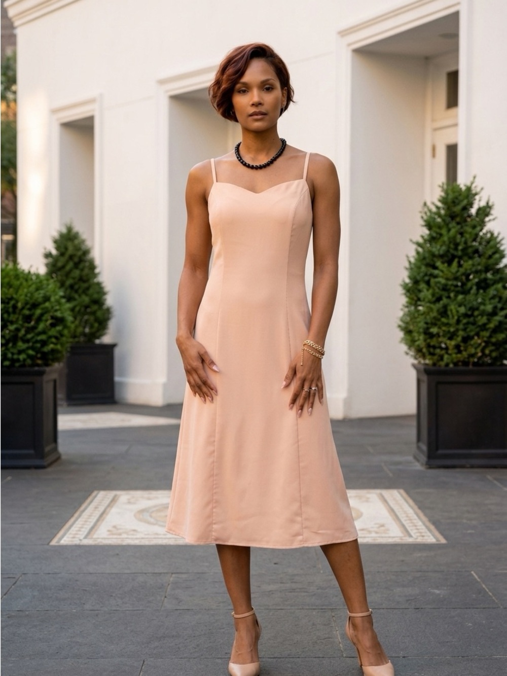 Sleeveless Midi Slip Dress in Blush Pink